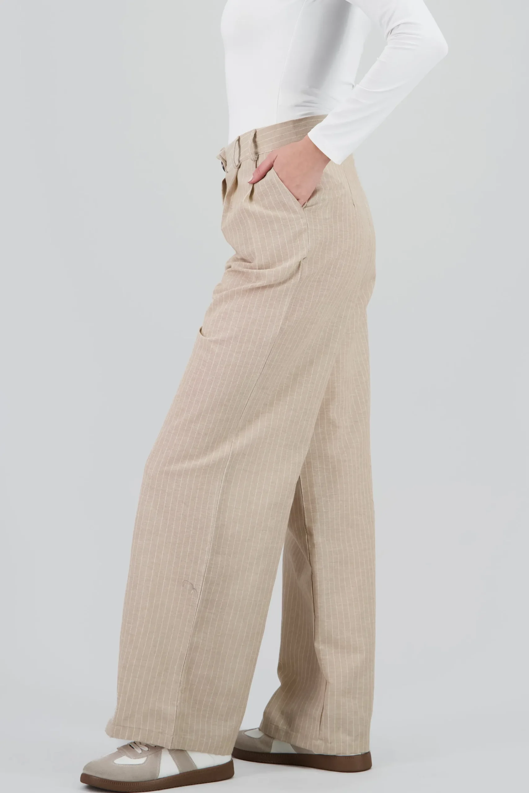 Shasa Striped Pants with Double Belt Loop Detail