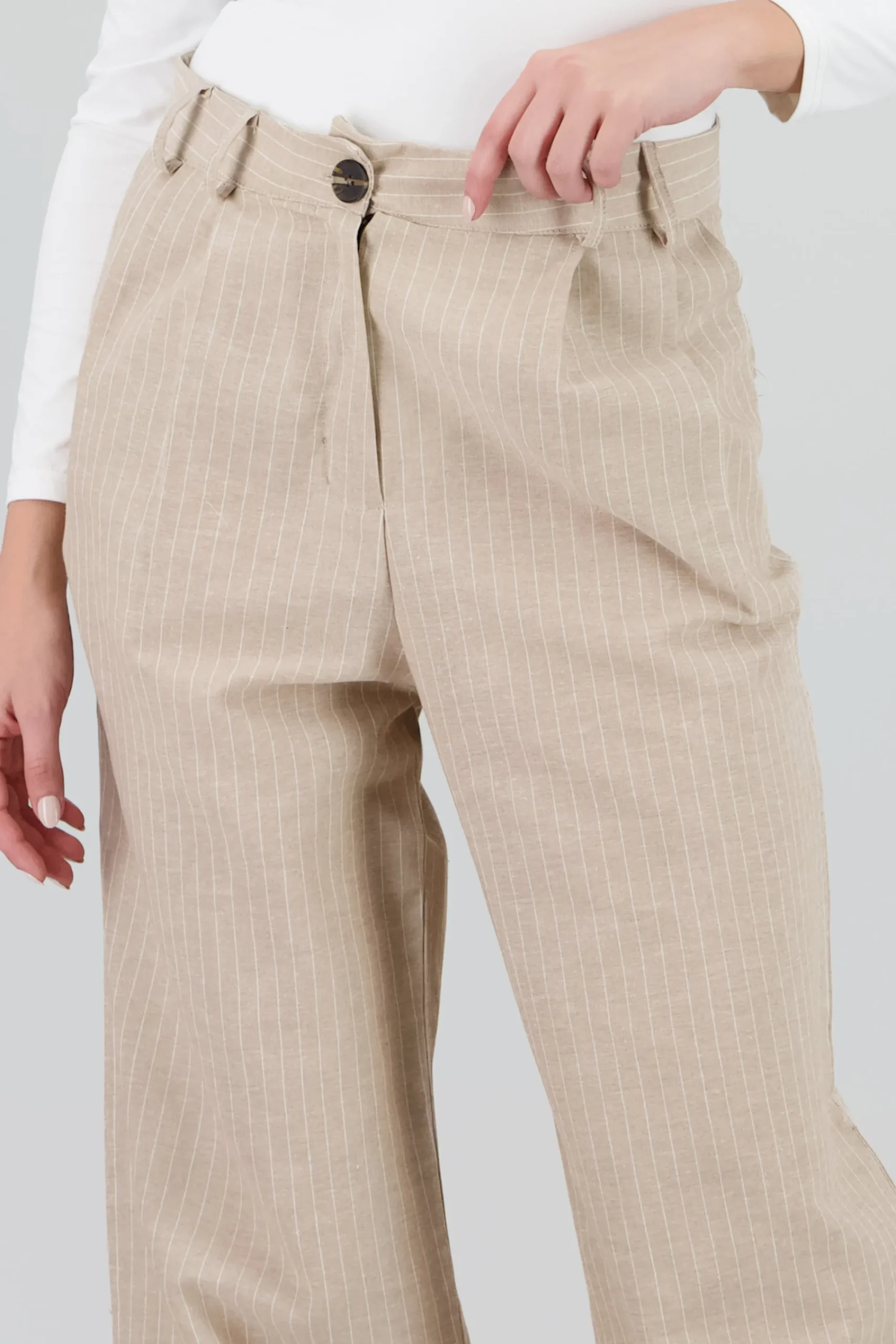 Shasa Striped Pants with Double Belt Loop Detail