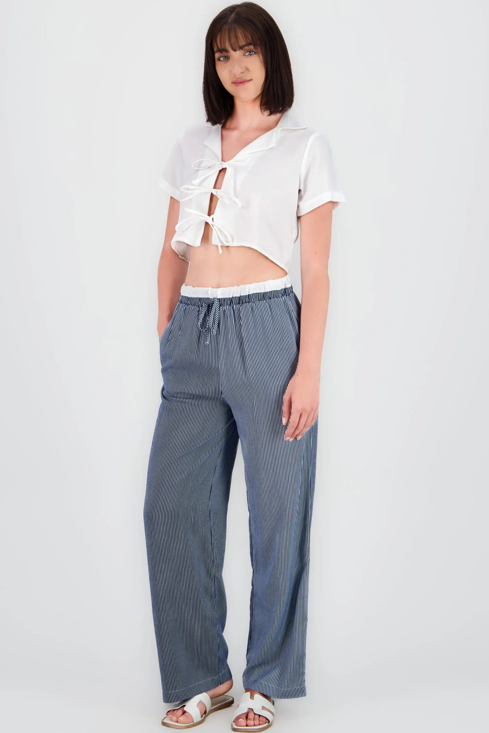 Shasa Striped Pants with Drawstring Detail