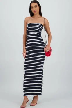 Shasa Striped Pleated Maxi Dress