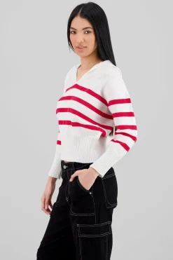 Shasa Striped Polo Neck Sweater