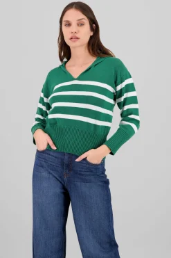 Shasa Striped Polo Neck Sweater