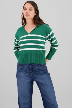 Shasa Striped Polo Neck Sweater