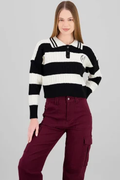 Shasa Striped Polo Neck Sweater