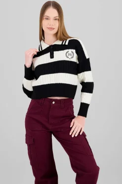 Shasa Striped Polo Neck Sweater