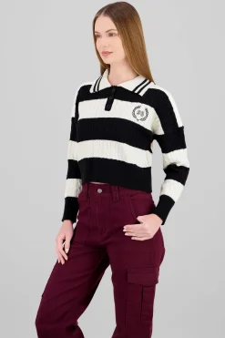 Shasa Striped Polo Neck Sweater
