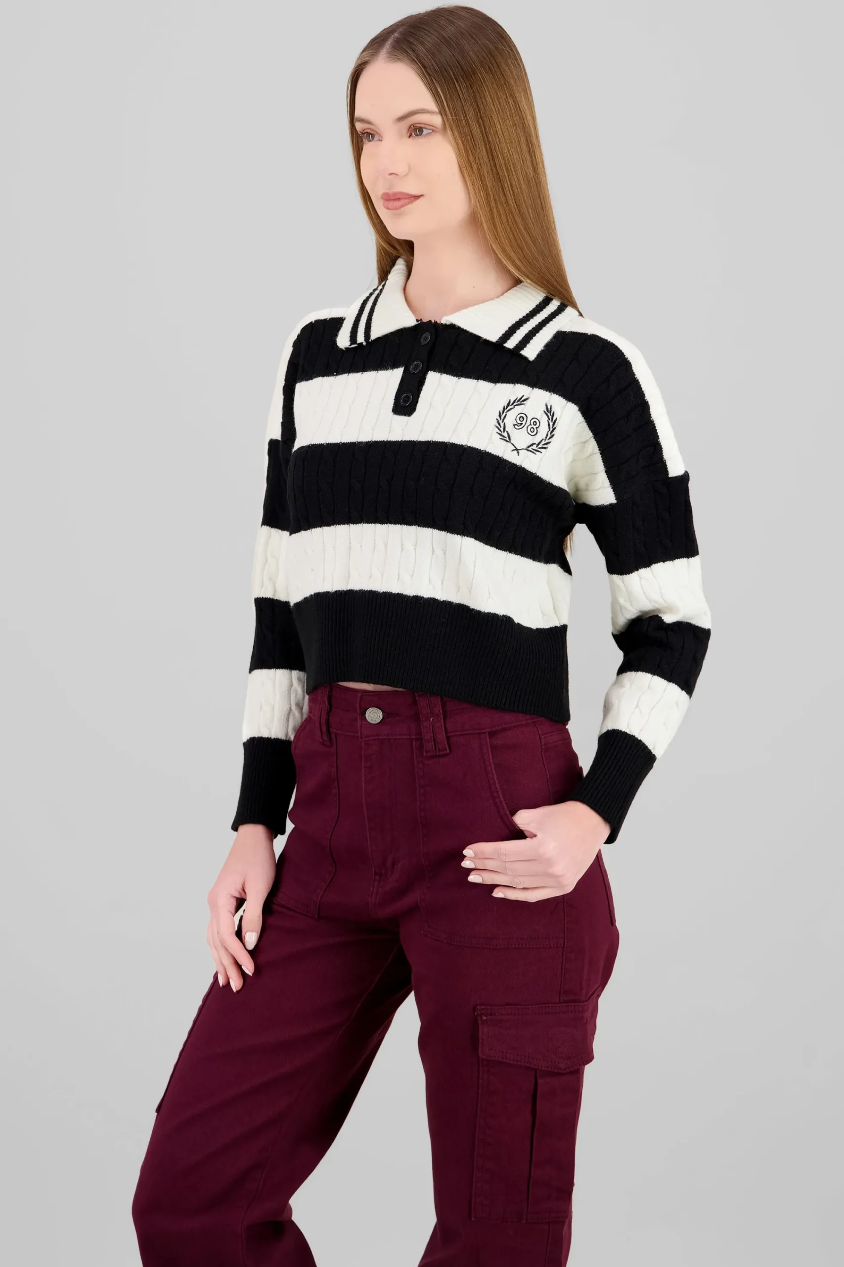 Shasa Striped Polo Neck Sweater