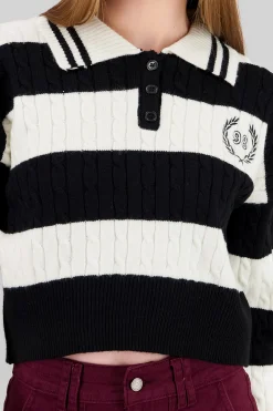 Shasa Striped Polo Neck Sweater