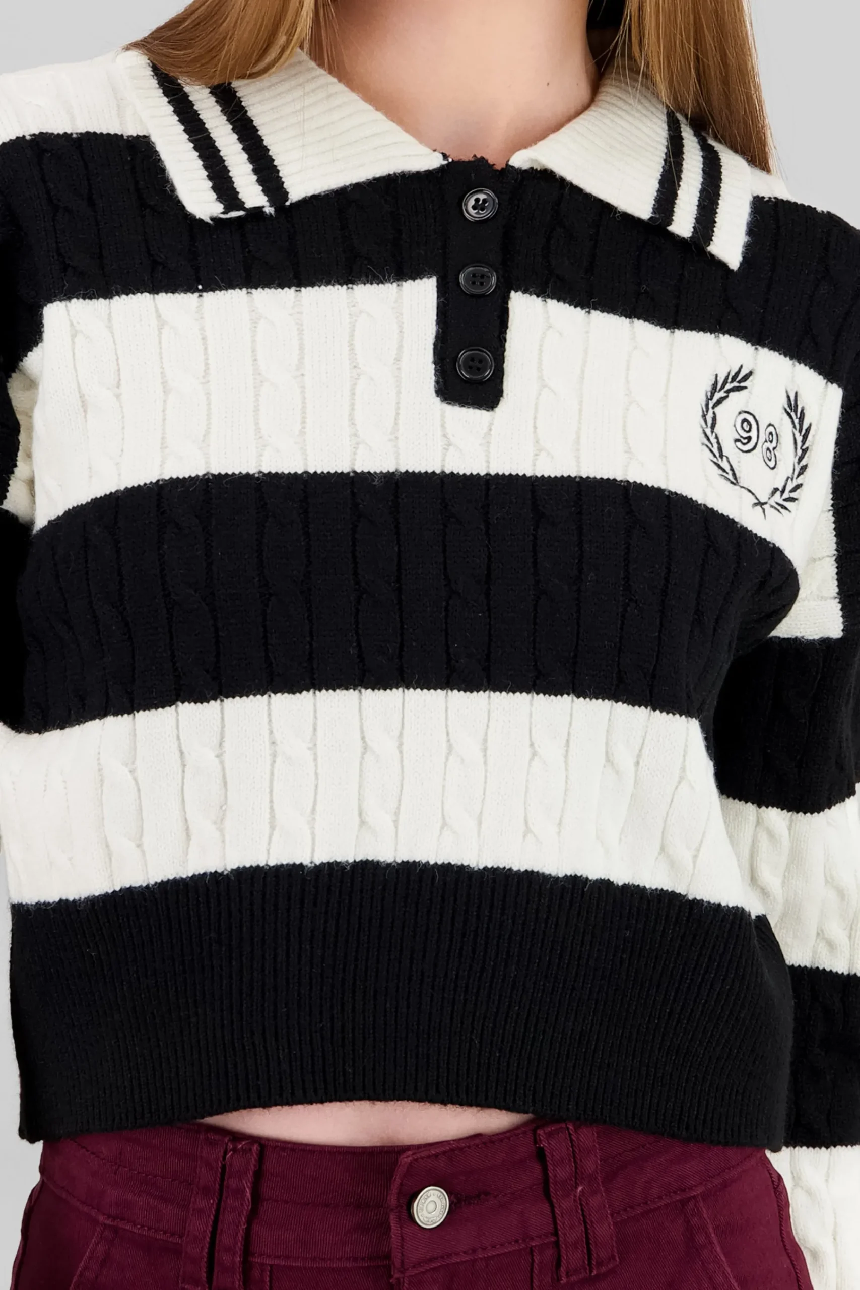 Shasa Striped Polo Neck Sweater