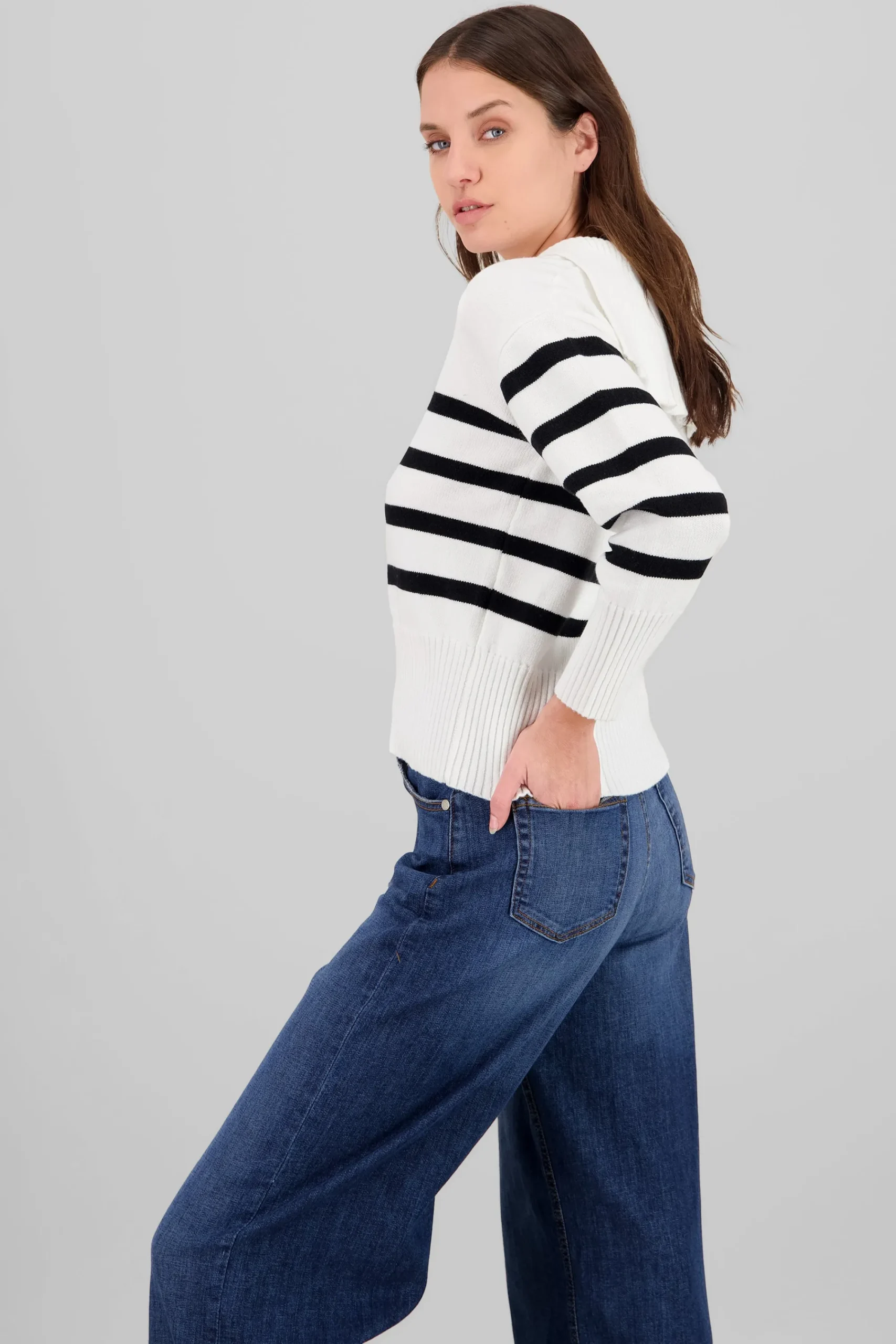 Shasa Striped Polo Neck Sweater