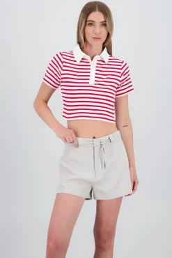 Shasa Striped Polo Neck Top