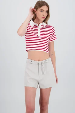 Shasa Striped Polo Neck Top