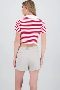 Shasa Striped Polo Neck Top