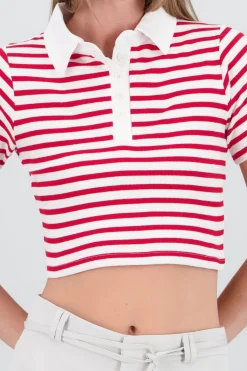 Shasa Striped Polo Neck Top