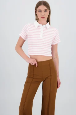 Shasa Striped Polo Neck Top