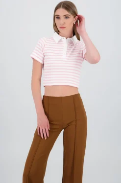 Shasa Striped Polo Neck Top