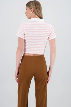 Shasa Striped Polo Neck Top