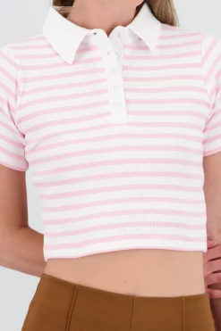 Shasa Striped Polo Neck Top