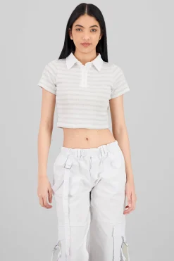 Shasa Striped Polo Neck Top