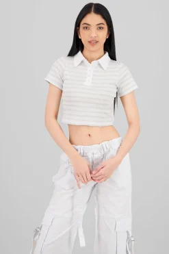Shasa Striped Polo Neck Top