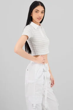 Shasa Striped Polo Neck Top