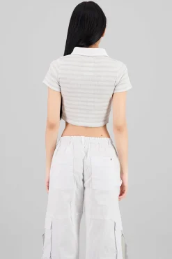Shasa Striped Polo Neck Top