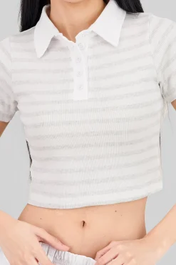 Shasa Striped Polo Neck Top