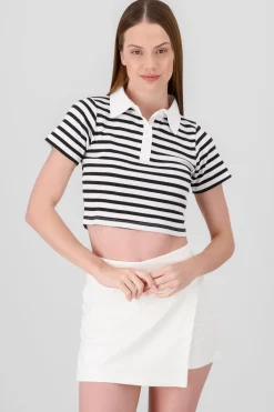 Shasa Striped Polo Neck Top