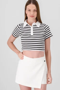 Shasa Striped Polo Neck Top