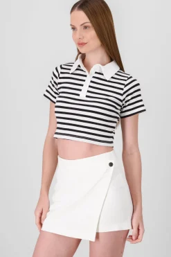 Shasa Striped Polo Neck Top
