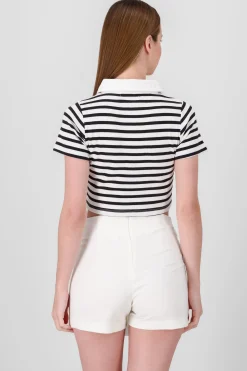 Shasa Striped Polo Neck Top