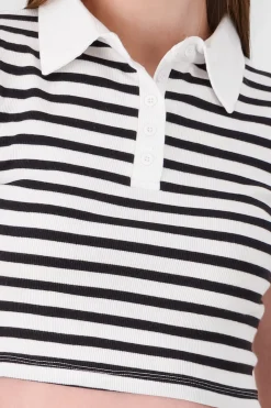 Shasa Striped Polo Neck Top