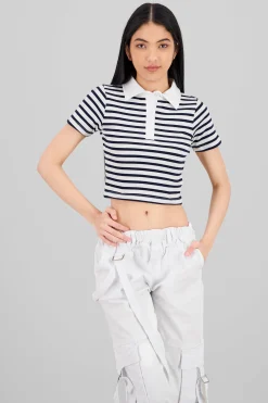 Shasa Striped Polo Neck Top