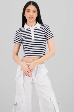 Shasa Striped Polo Neck Top