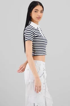 Shasa Striped Polo Neck Top