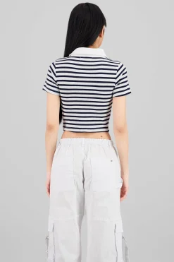 Shasa Striped Polo Neck Top