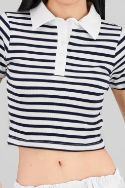 Shasa Striped Polo Neck Top