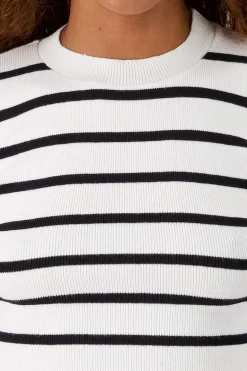 Shasa Striped Print Short Sleeve Knit Crop Top