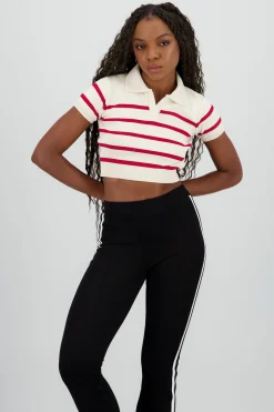 Shasa Striped Print Short Sleeve Polo Neck
