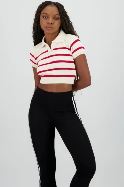 Shasa Striped Print Short Sleeve Polo Neck