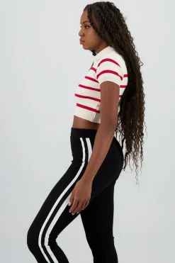 Shasa Striped Print Short Sleeve Polo Neck