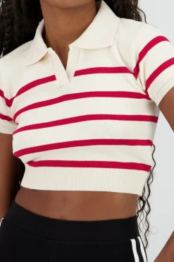 Shasa Striped Print Short Sleeve Polo Neck