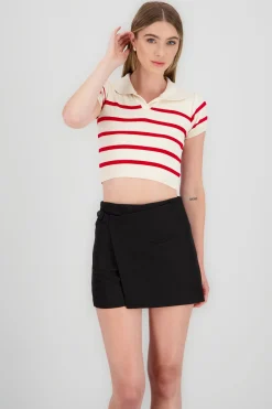 Shasa Striped Print Short Sleeve Polo Neck
