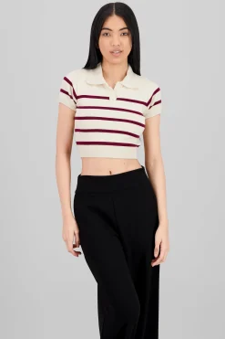 Shasa Striped Print Short Sleeve Polo Neck