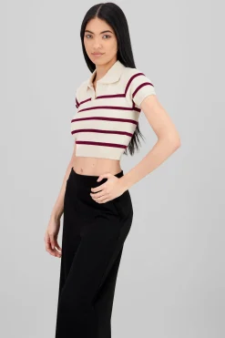 Shasa Striped Print Short Sleeve Polo Neck