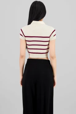 Shasa Striped Print Short Sleeve Polo Neck