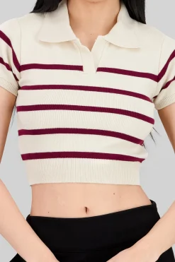 Shasa Striped Print Short Sleeve Polo Neck