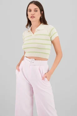 Shasa Striped Print Short Sleeve Polo Neck
