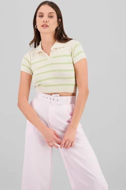 Shasa Striped Print Short Sleeve Polo Neck