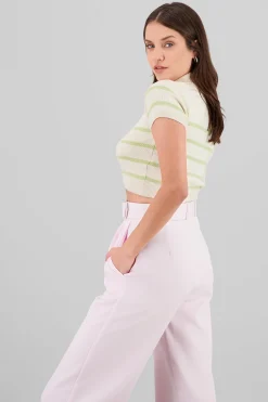 Shasa Striped Print Short Sleeve Polo Neck
